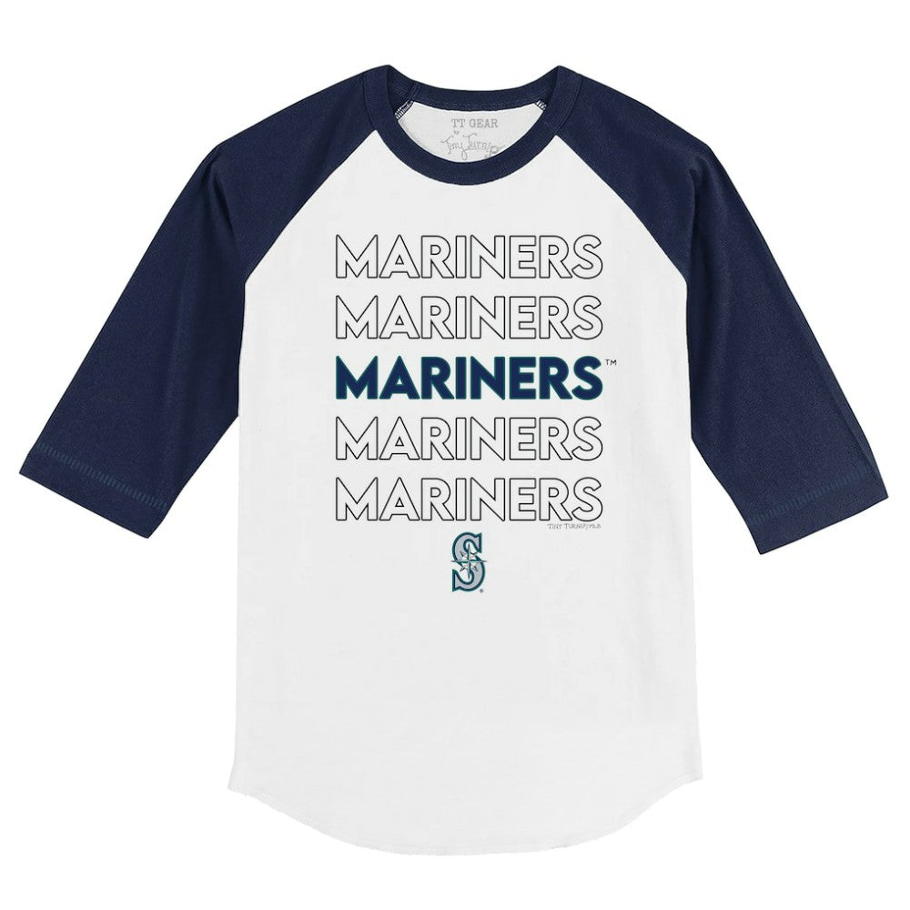 Seattle Mariners Tiny Turnip Youth Stacked 3/4-Sleeve Raglan T-Shirt - White/Navy - MLB Discount