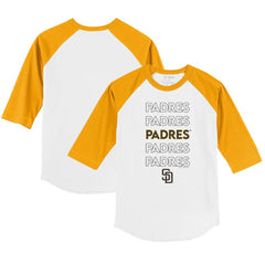 San Diego Padres Tiny Turnip Youth Stacked 3/4-Sleeve Raglan T-Shirt - White/Gold - MLB on Sale
