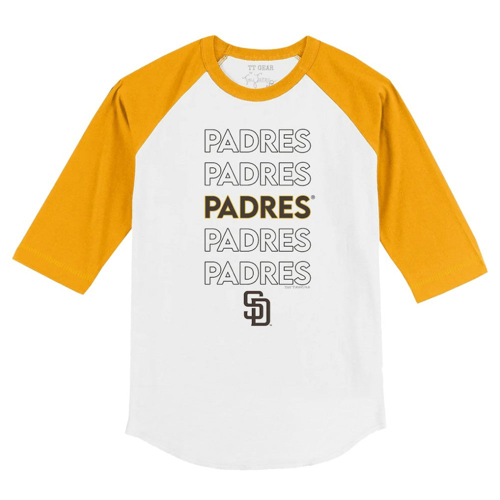 San Diego Padres Tiny Turnip Youth Stacked 3/4-Sleeve Raglan T-Shirt - White/Gold - MLB on Sale