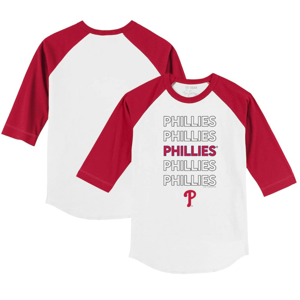Philadelphia Phillies Tiny Turnip Youth Stacked 3/4-Sleeve Raglan T-Shirt - White/Red - MLB Sale