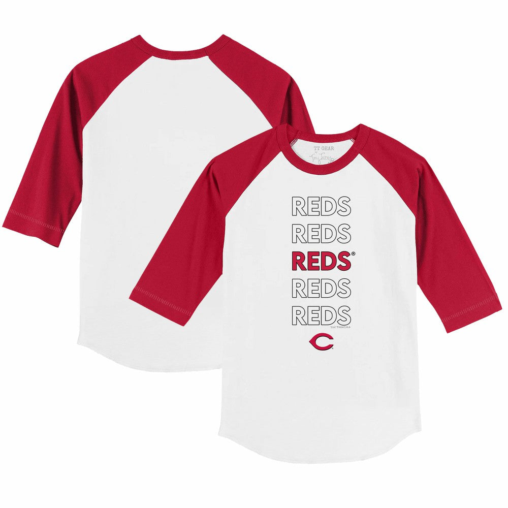 Cincinnati Reds Tiny Turnip Youth Stacked 3/4-Sleeve Raglan T-Shirt - White/Red - MLB Discount