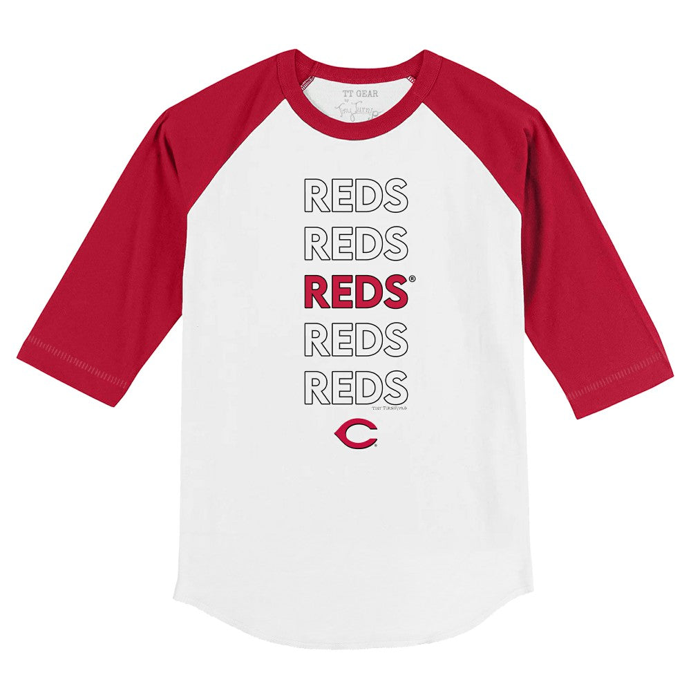 Cincinnati Reds Tiny Turnip Youth Stacked 3/4-Sleeve Raglan T-Shirt - White/Red - MLB Discount