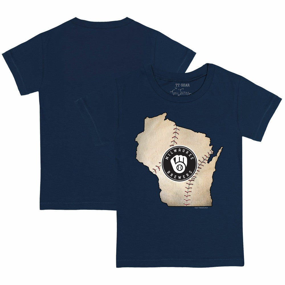 Milwaukee Brewers Tiny Turnip Youth State Outline T-Shirt - Navy - MLB on Sale