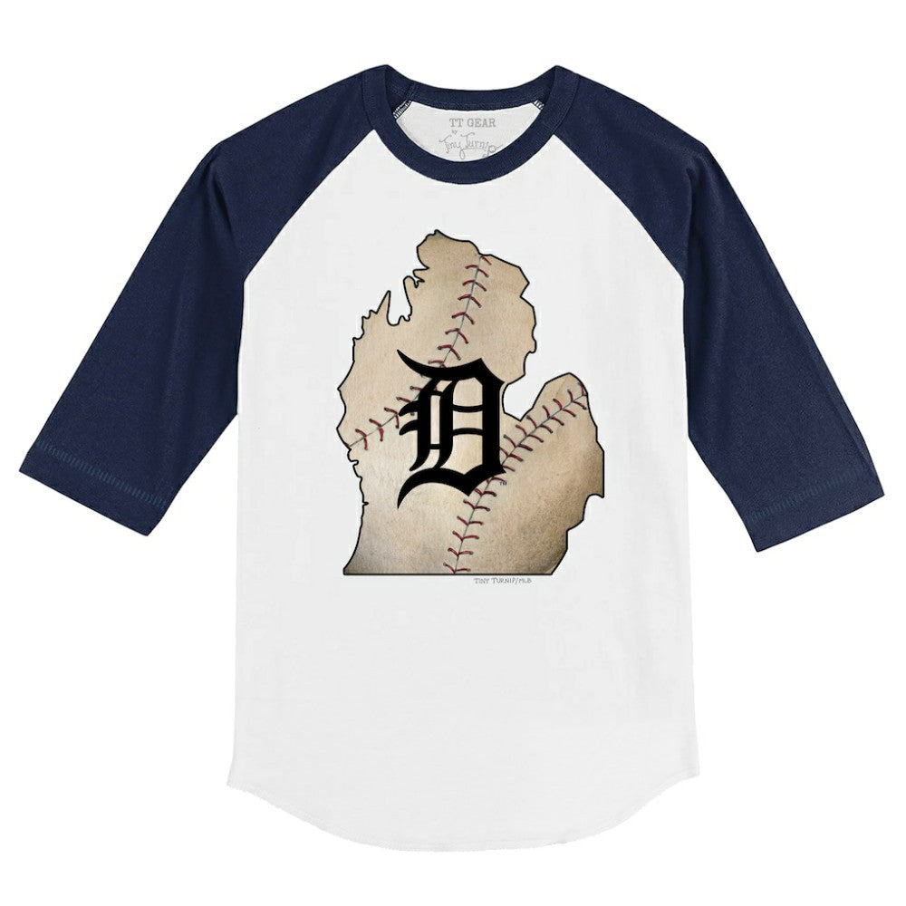 Detroit Tigers Tiny Turnip Youth State Outline 3/4-Sleeve Raglan T-Shirt - White/Navy - MLB Discount