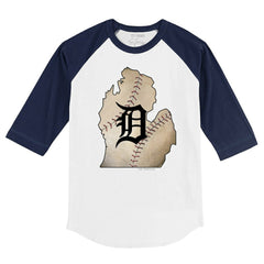 Detroit Tigers Tiny Turnip Youth State Outline 3/4-Sleeve Raglan T-Shirt - White/Navy - MLB Discount