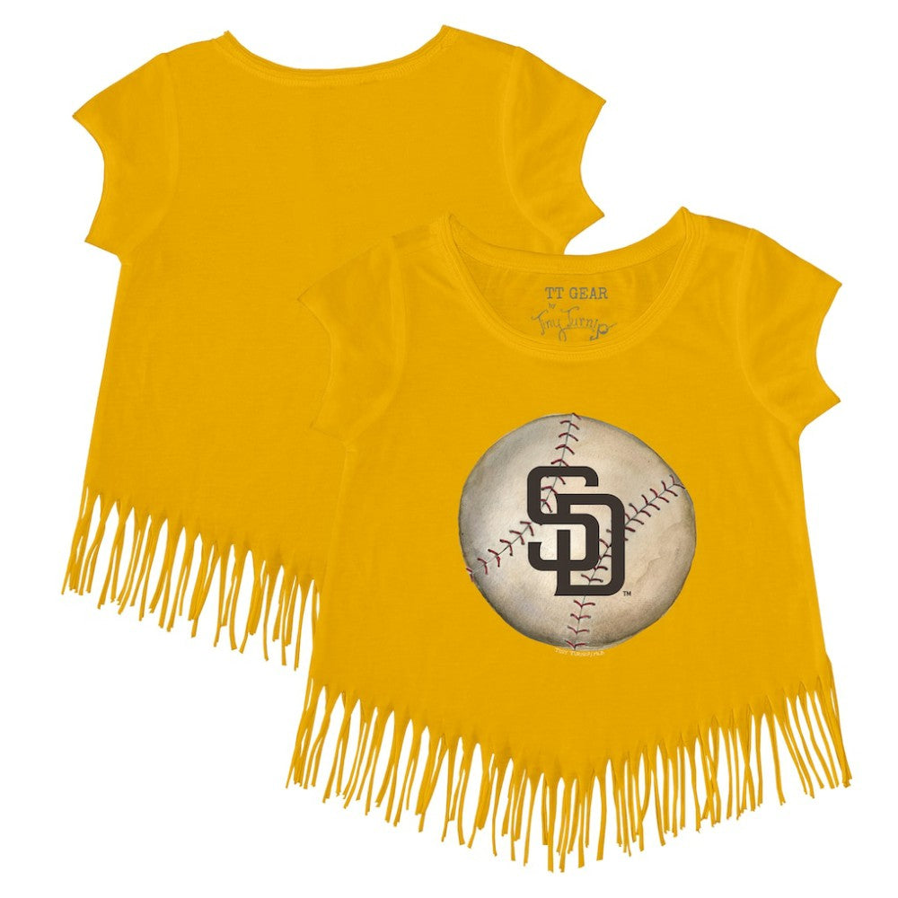 San Diego Padres Tiny Turnip Girls Youth Stitched Baseball Fringe T-Shirt - Gold - MLB Online