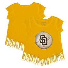 San Diego Padres Tiny Turnip Girls Youth Stitched Baseball Fringe T-Shirt - Gold - MLB Online