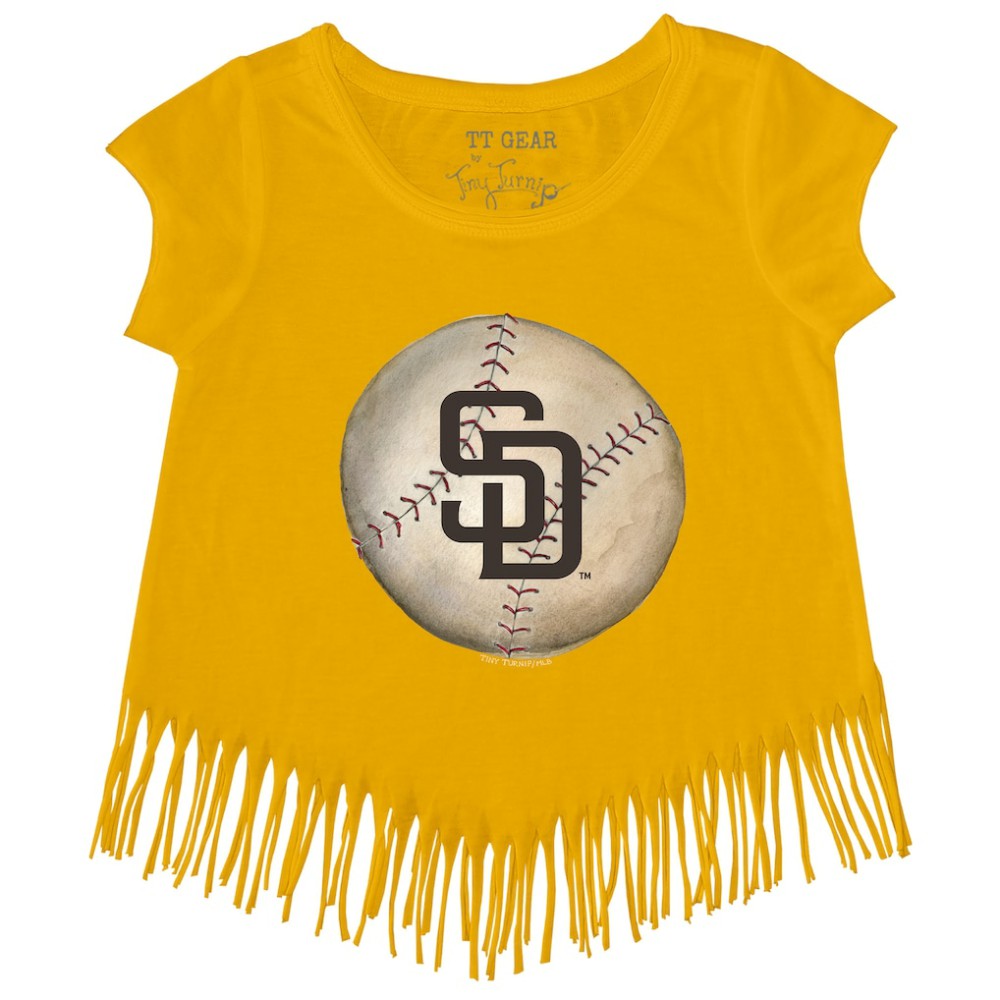 San Diego Padres Tiny Turnip Girls Youth Stitched Baseball Fringe T-Shirt - Gold - MLB Online