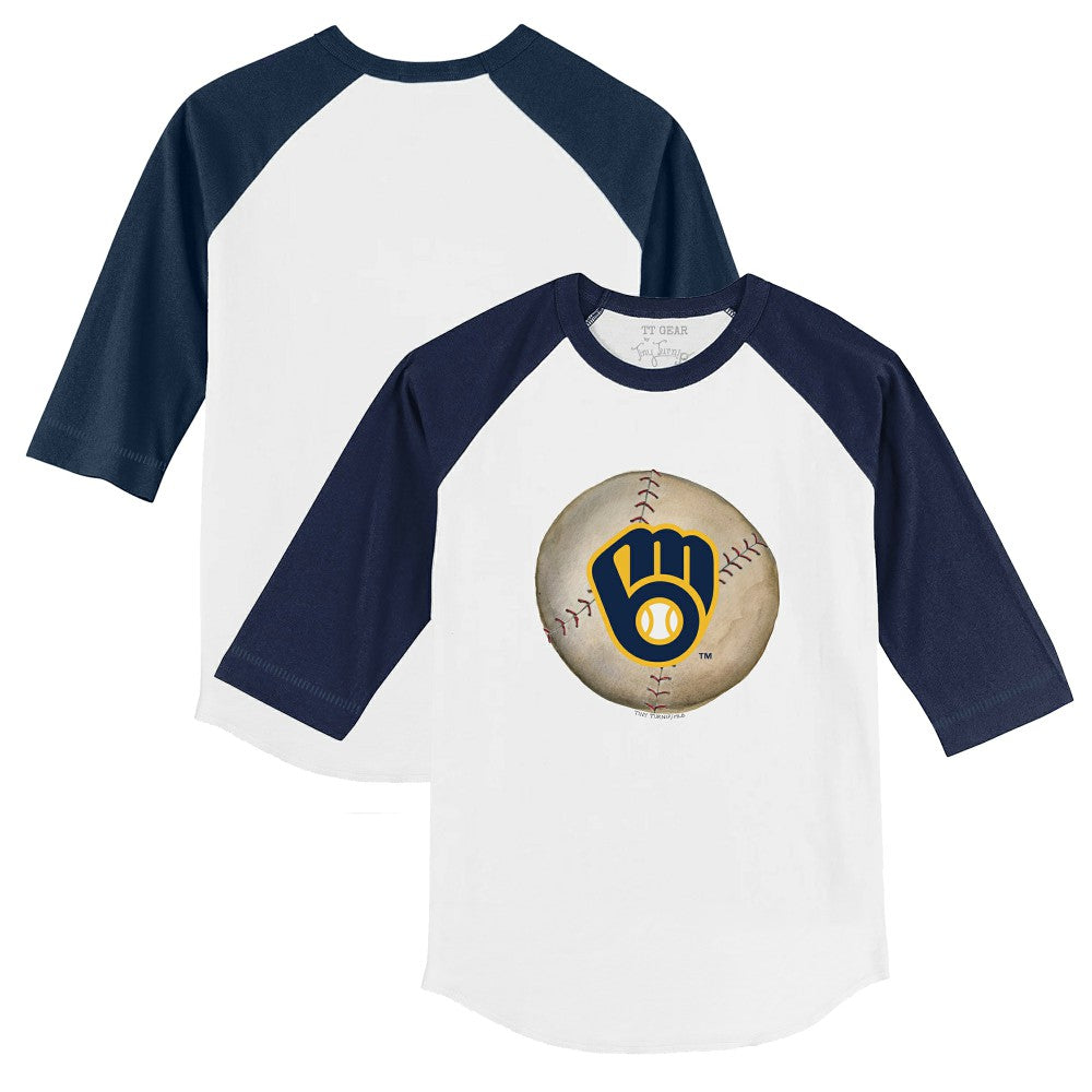 Milwaukee Brewers Tiny Turnip Youth Stitched Baseball 3/4-Sleeve Raglan T-Shirt - White/Navy - MLB Online