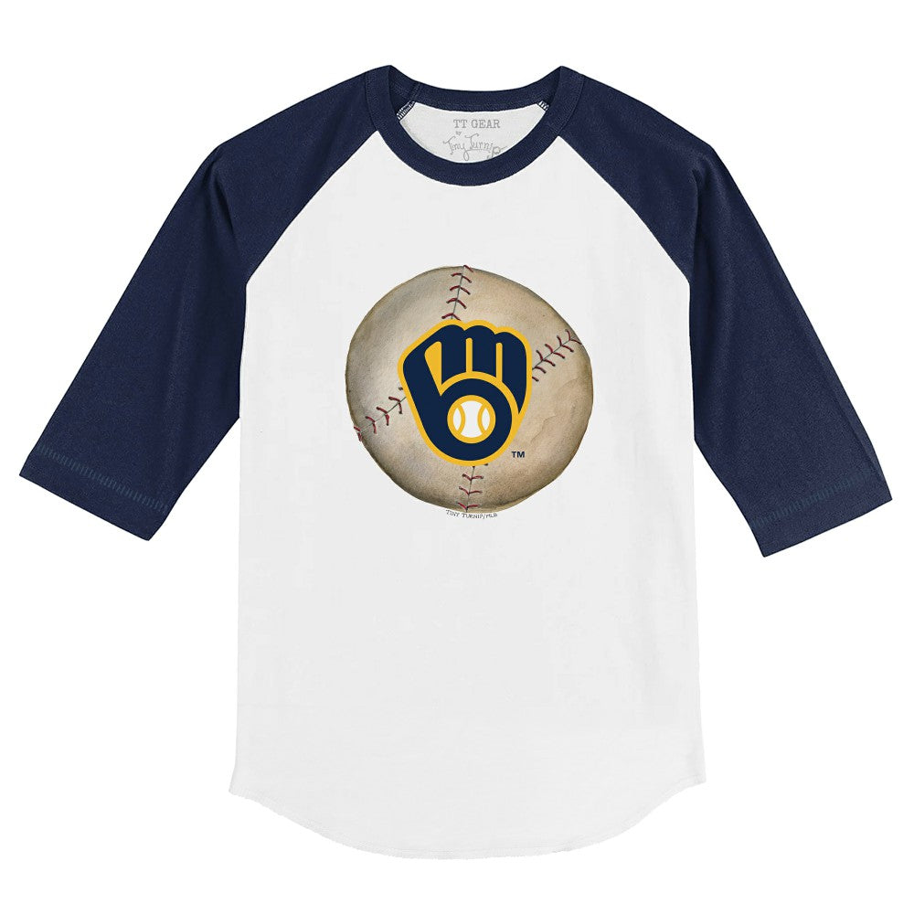 Milwaukee Brewers Tiny Turnip Youth Stitched Baseball 3/4-Sleeve Raglan T-Shirt - White/Navy - MLB Online
