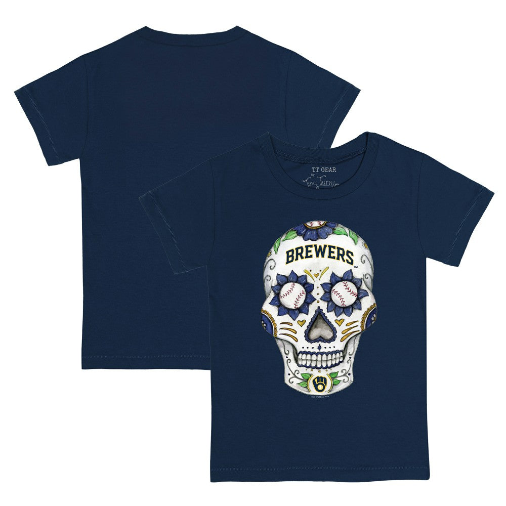 Milwaukee Brewers Tiny Turnip Youth Sugar Skull T-Shirt - Navy - MLB Sale