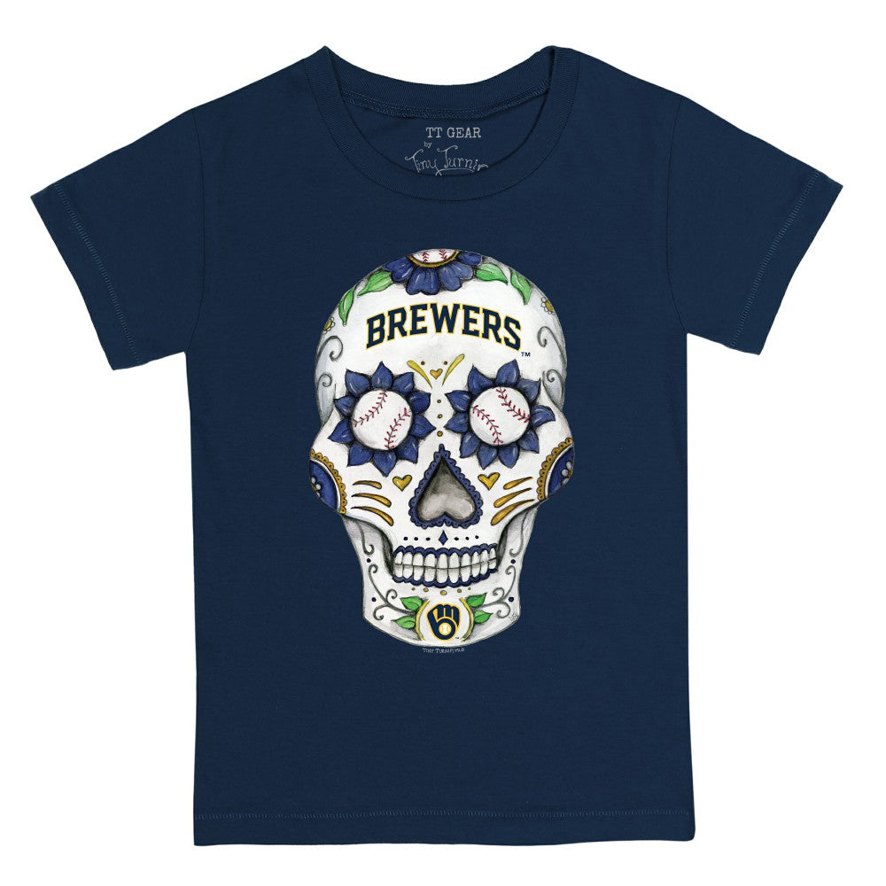 Milwaukee Brewers Tiny Turnip Youth Sugar Skull T-Shirt - Navy - MLB Sale