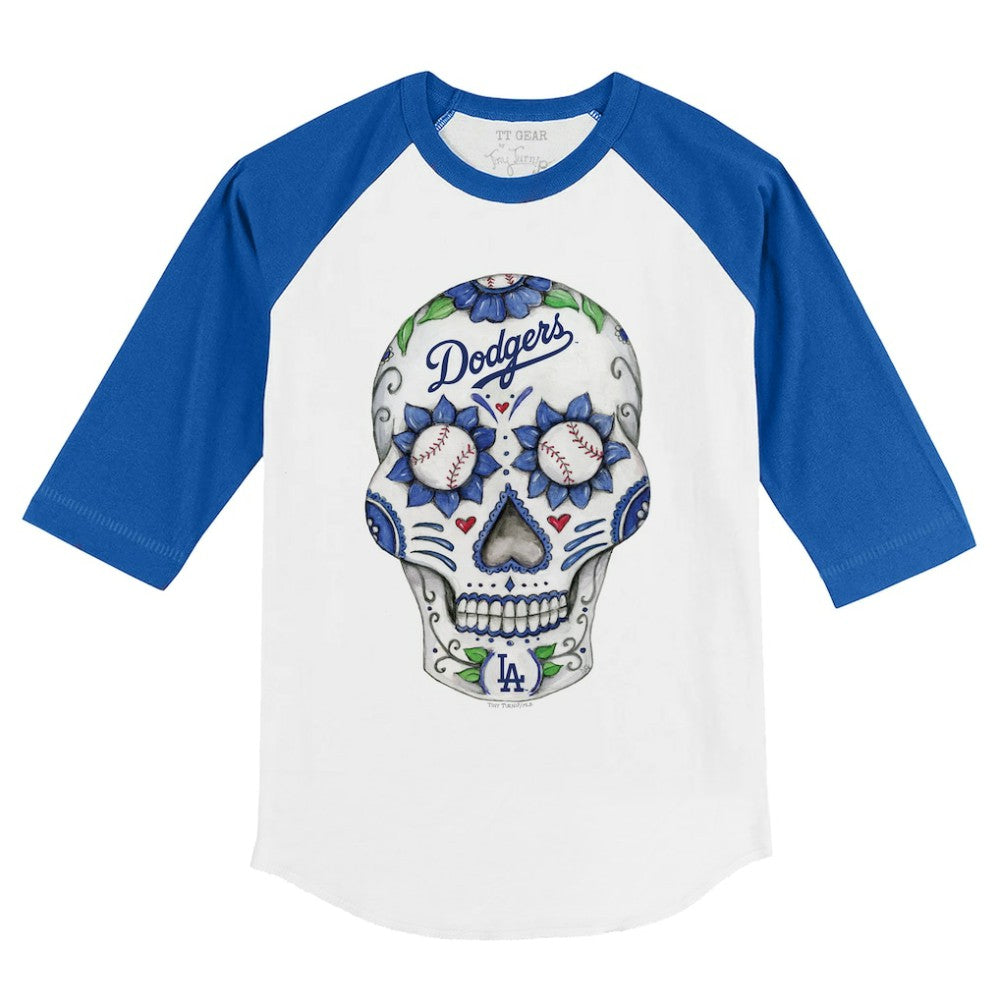 Los Angeles Dodgers Tiny Turnip Youth Sugar Skull 3/4-Sleeve Raglan T-Shirt - White/Royal - MLB on Sale
