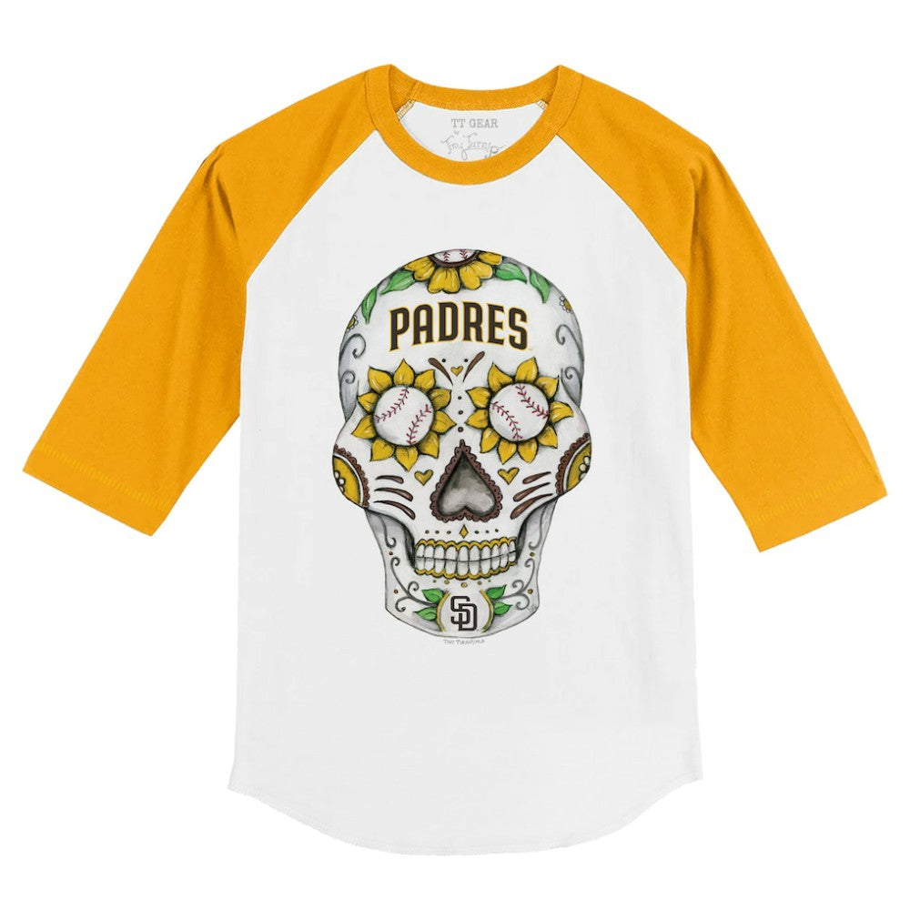 San Diego Padres Tiny Turnip Youth Sugar Skull 3/4-Sleeve Raglan T-Shirt - White/Gold - MLB on Sale