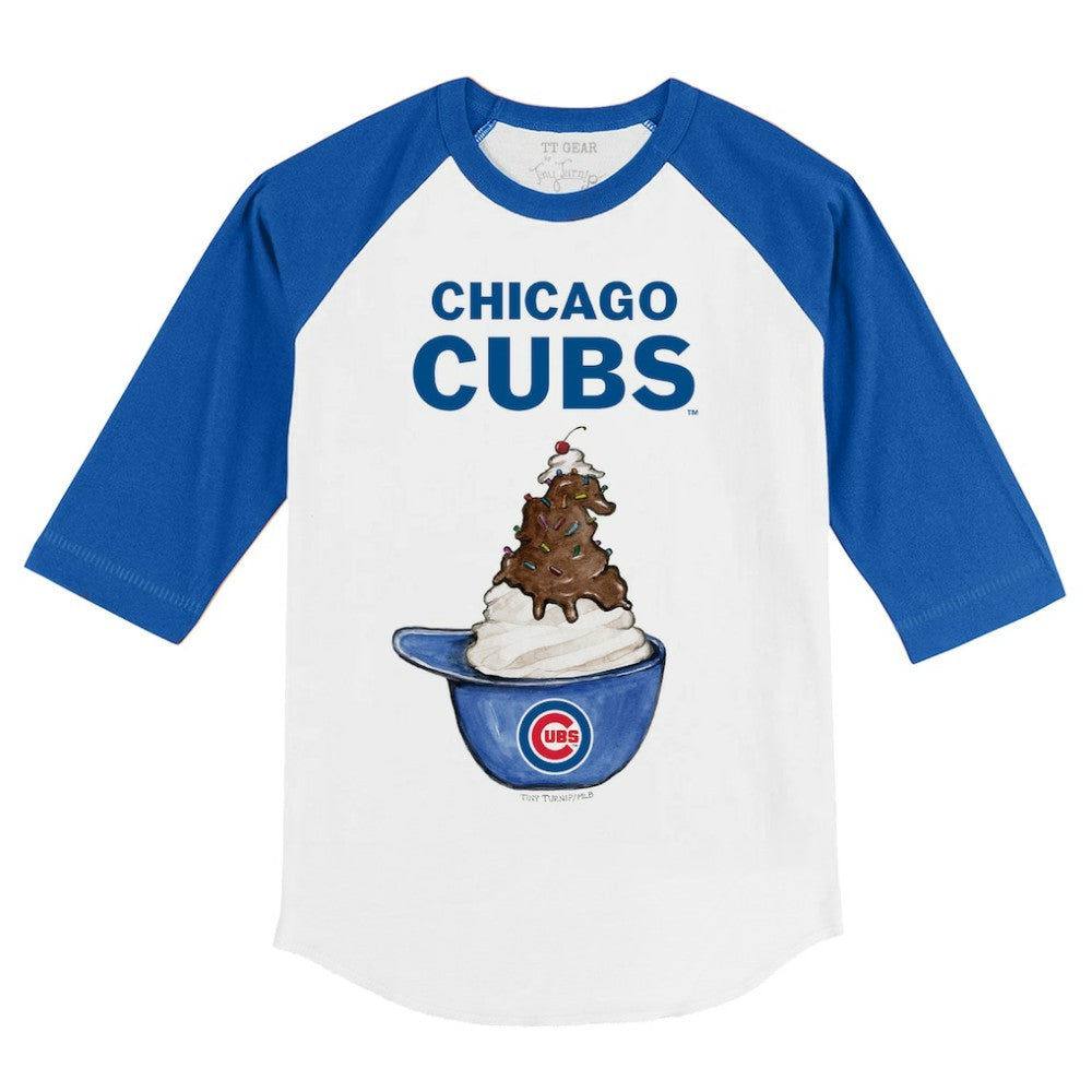 Chicago Cubs Tiny Turnip Youth Sundae Helmet 3/4-Sleeve Raglan T-Shirt - White/Royal - MLB Sale