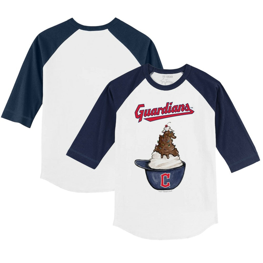 Cleveland Guardians Tiny Turnip Youth Sundae Helmet 3/4-Sleeve Raglan T-Shirt - White/Navy - MLB Discount