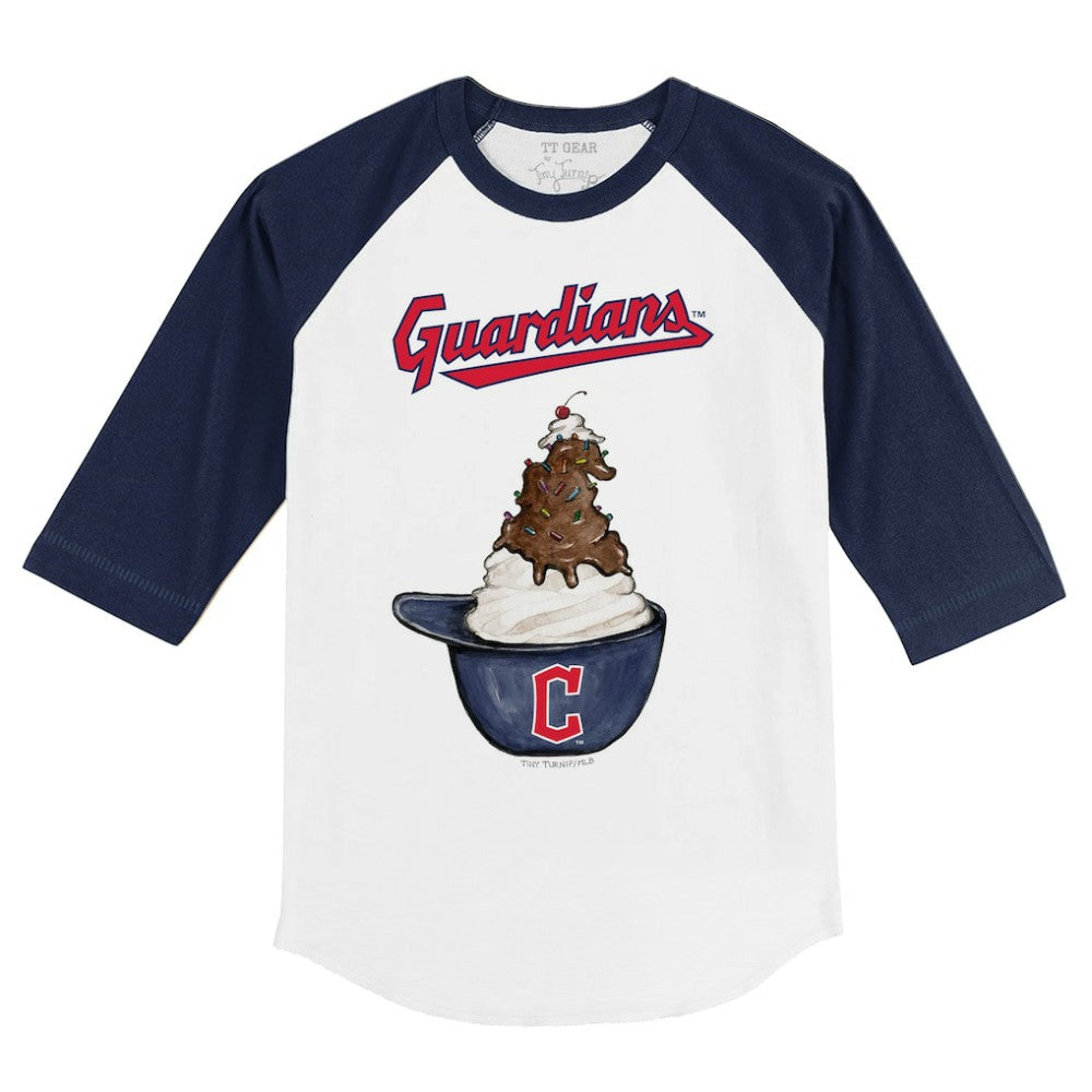 Cleveland Guardians Tiny Turnip Youth Sundae Helmet 3/4-Sleeve Raglan T-Shirt - White/Navy - MLB Discount