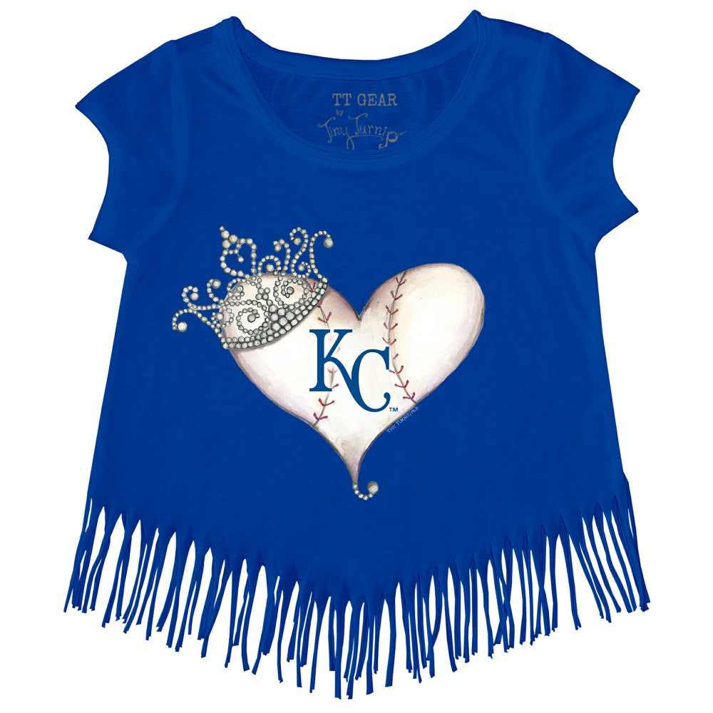 Kansas City Royals Tiny Turnip Girls Youth Tiara Heart Fringe T-Shirt - Royal - MLB Discount