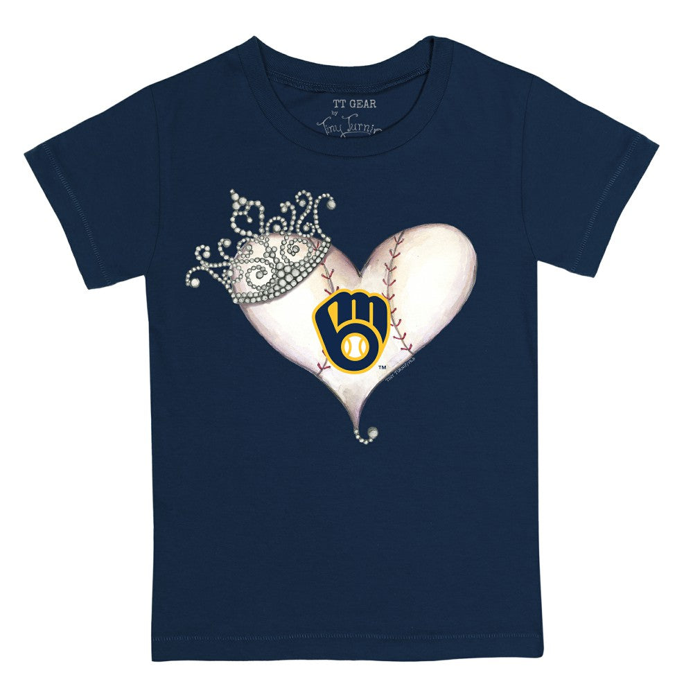 Milwaukee Brewers Tiny Turnip Youth Tiara Heart T-Shirt - Navy - MLB on Sale