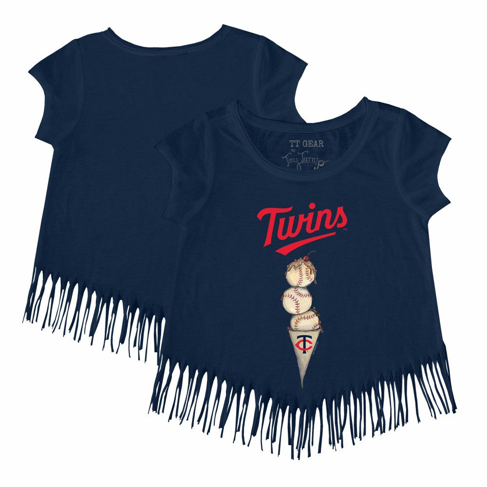 Minnesota Twins Tiny Turnip Girls Youth Triple Scoop Fringe T-Shirt - Navy - MLB Online