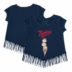 Minnesota Twins Tiny Turnip Girls Youth Triple Scoop Fringe T-Shirt - Navy - MLB Online