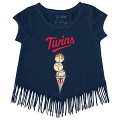 Minnesota Twins Tiny Turnip Girls Youth Triple Scoop Fringe T-Shirt - Navy - MLB Online