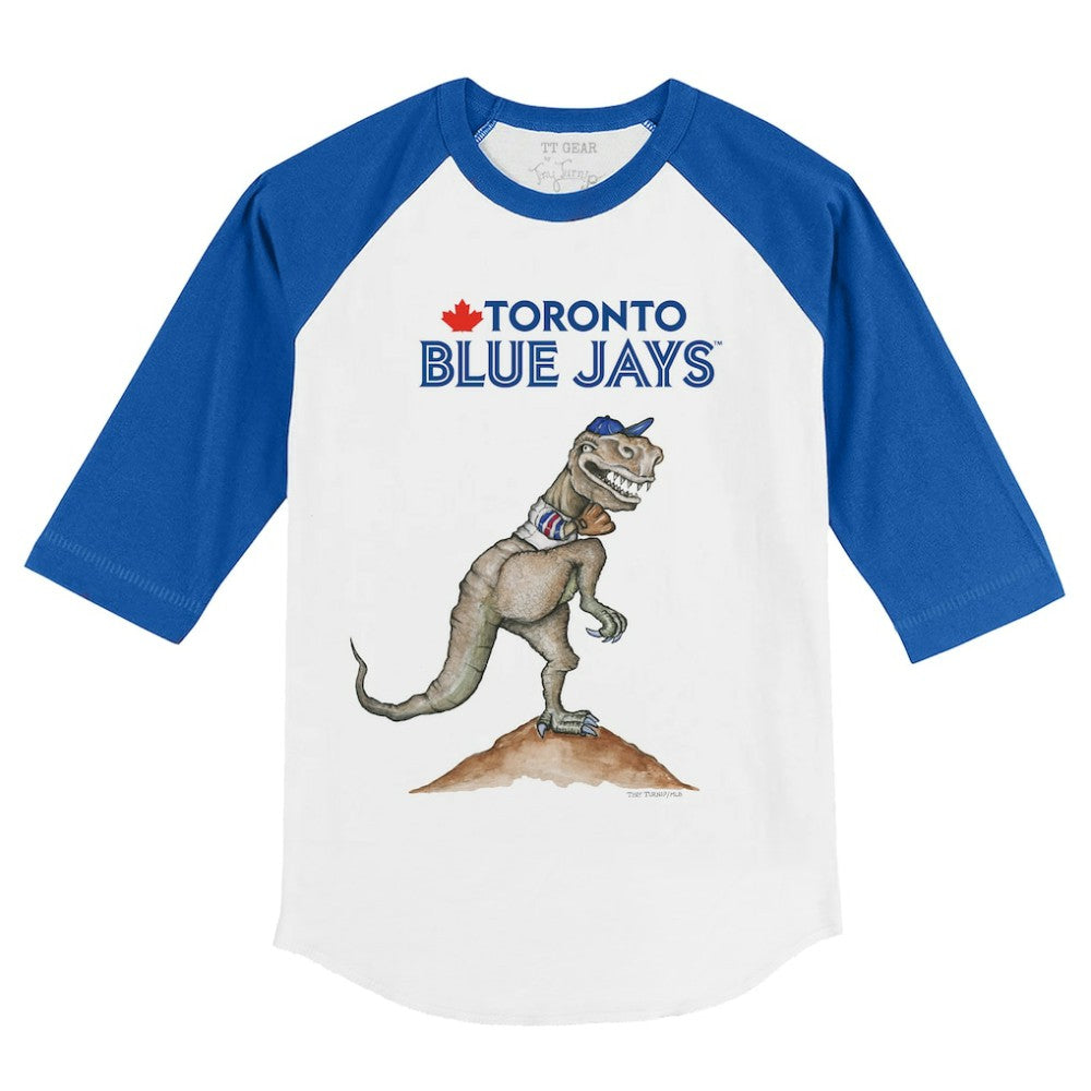 Toronto Blue Jays Tiny Turnip Youth TT Rex 3/4-Sleeve Raglan T-Shirt - White/Royal - MLB on Sale