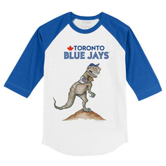 Toronto Blue Jays Tiny Turnip Youth TT Rex 3/4-Sleeve Raglan T-Shirt - White/Royal - MLB on Sale