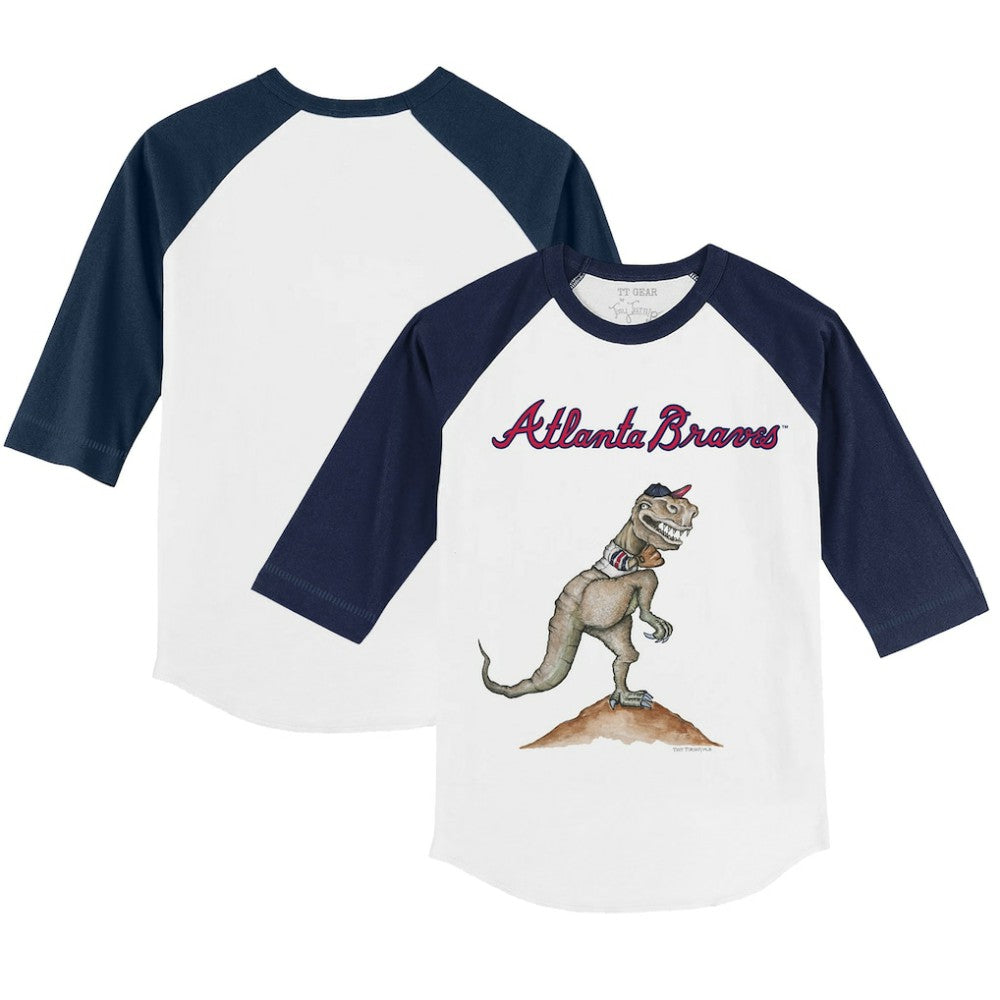 Atlanta Braves Tiny Turnip Youth TT Rex 3/4-Sleeve Raglan T-Shirt - White/Navy - MLB Sale