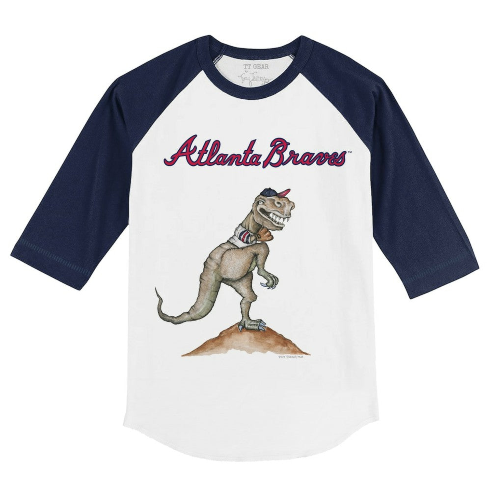 Atlanta Braves Tiny Turnip Youth TT Rex 3/4-Sleeve Raglan T-Shirt - White/Navy - MLB Sale