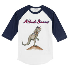Atlanta Braves Tiny Turnip Youth TT Rex 3/4-Sleeve Raglan T-Shirt - White/Navy - MLB Sale