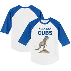 Chicago Cubs Tiny Turnip Youth TT Rex 3/4-Sleeve Raglan T-Shirt - White/Royal - MLB on Sale