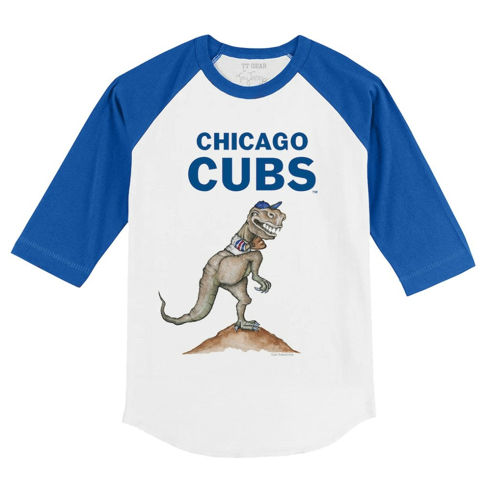 Chicago Cubs Tiny Turnip Youth TT Rex 3/4-Sleeve Raglan T-Shirt - White/Royal - MLB on Sale