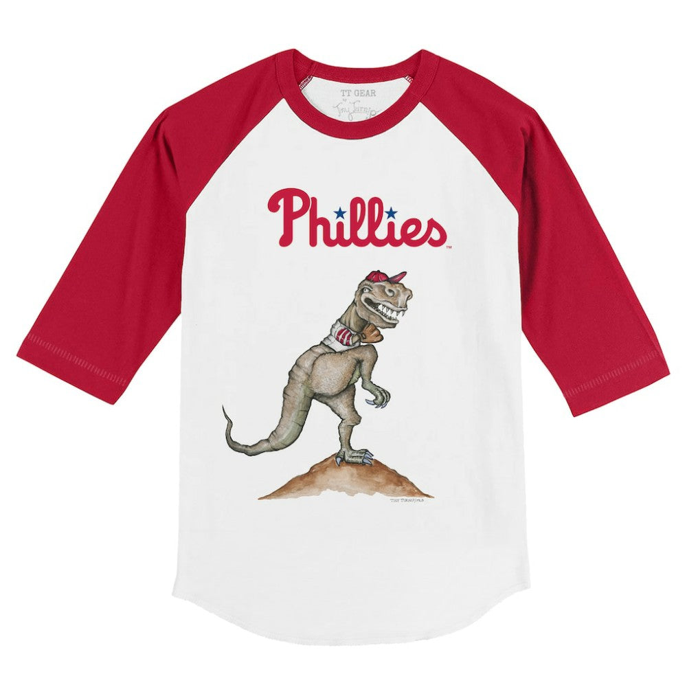 Philadelphia Phillies Tiny Turnip Youth TT Rex 3/4-Sleeve Raglan T-Shirt - White/Red - MLB Lifestyle