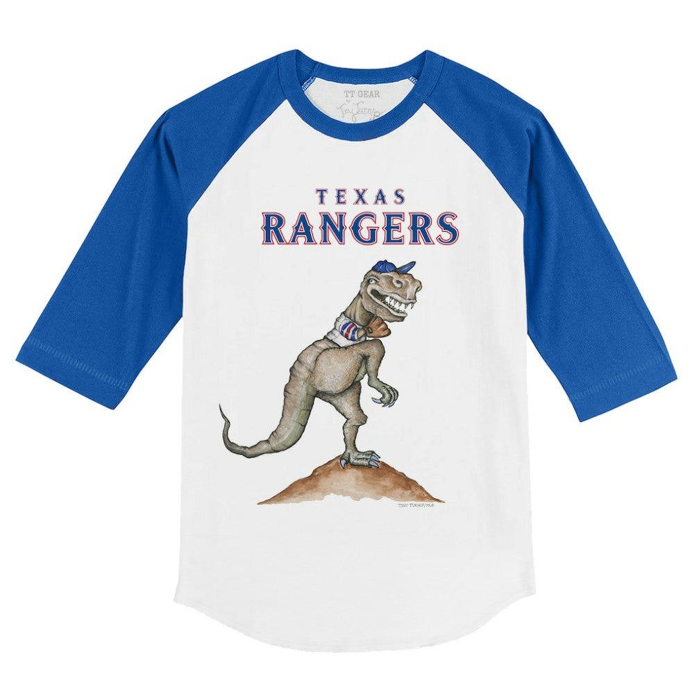 Texas Rangers Tiny Turnip Youth TT Rex 3/4-Sleeve Raglan T-Shirt - White/Royal - MLB Online