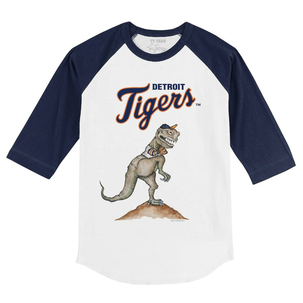 Detroit Tigers Tiny Turnip Youth TT Rex 3/4-Sleeve Raglan T-Shirt - White/Navy - MLB on Sale