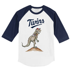 Minnesota Twins Tiny Turnip Youth TT Rex 3/4-Sleeve Raglan T-Shirt - White/Navy - MLB Lifestyle