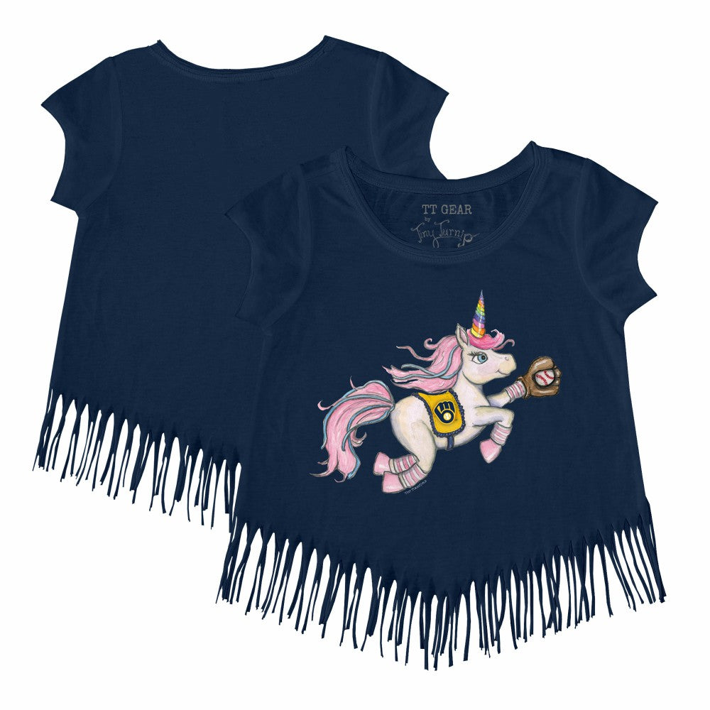 Milwaukee Brewers Tiny Turnip Girls Youth Unicorn Fringe T-Shirt - Navy - MLB Discount