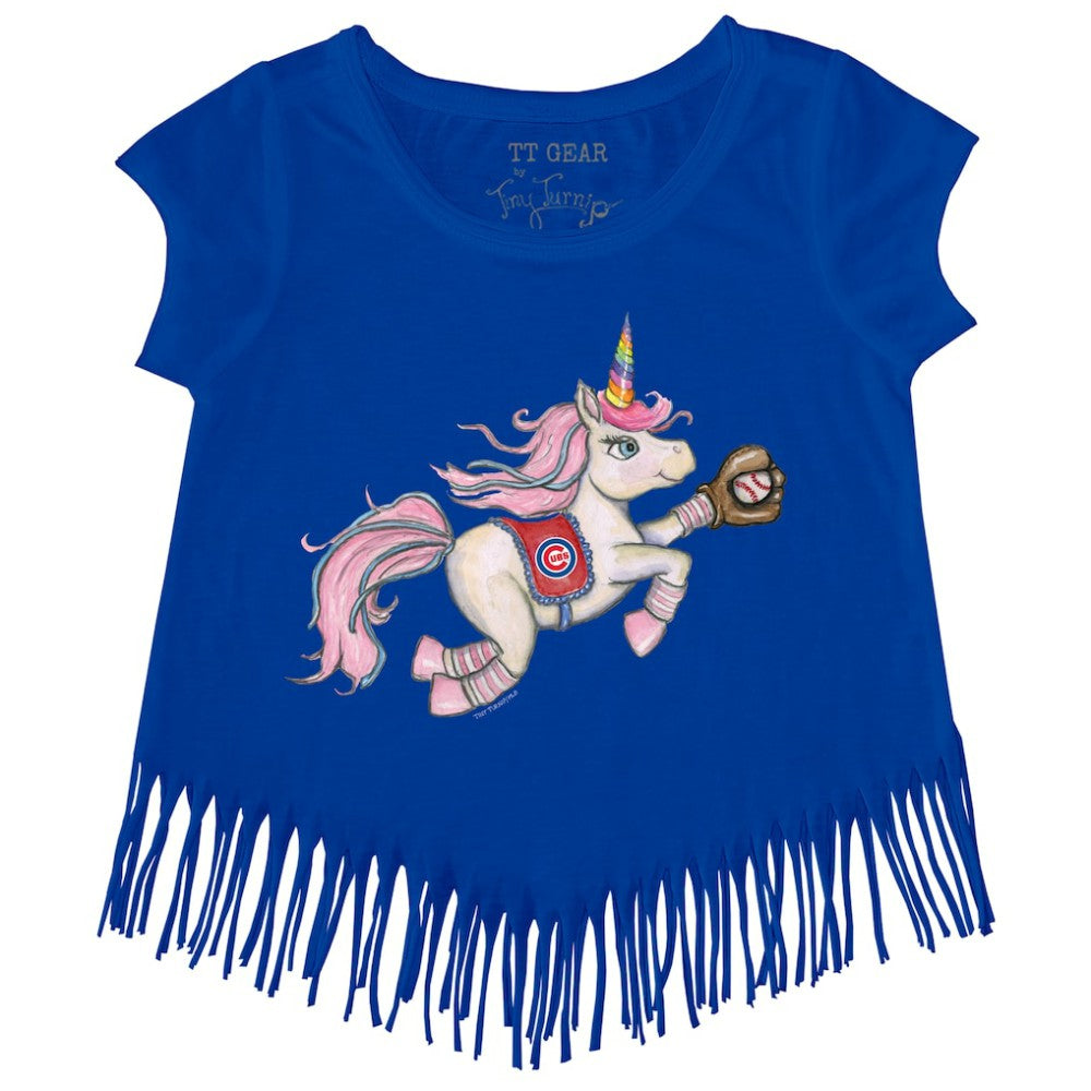 Chicago Cubs Tiny Turnip Girls Youth Unicorn Fringe T-Shirt - Royal - MLB Sale