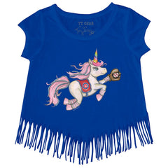 Chicago Cubs Tiny Turnip Girls Youth Unicorn Fringe T-Shirt - Royal - MLB Sale