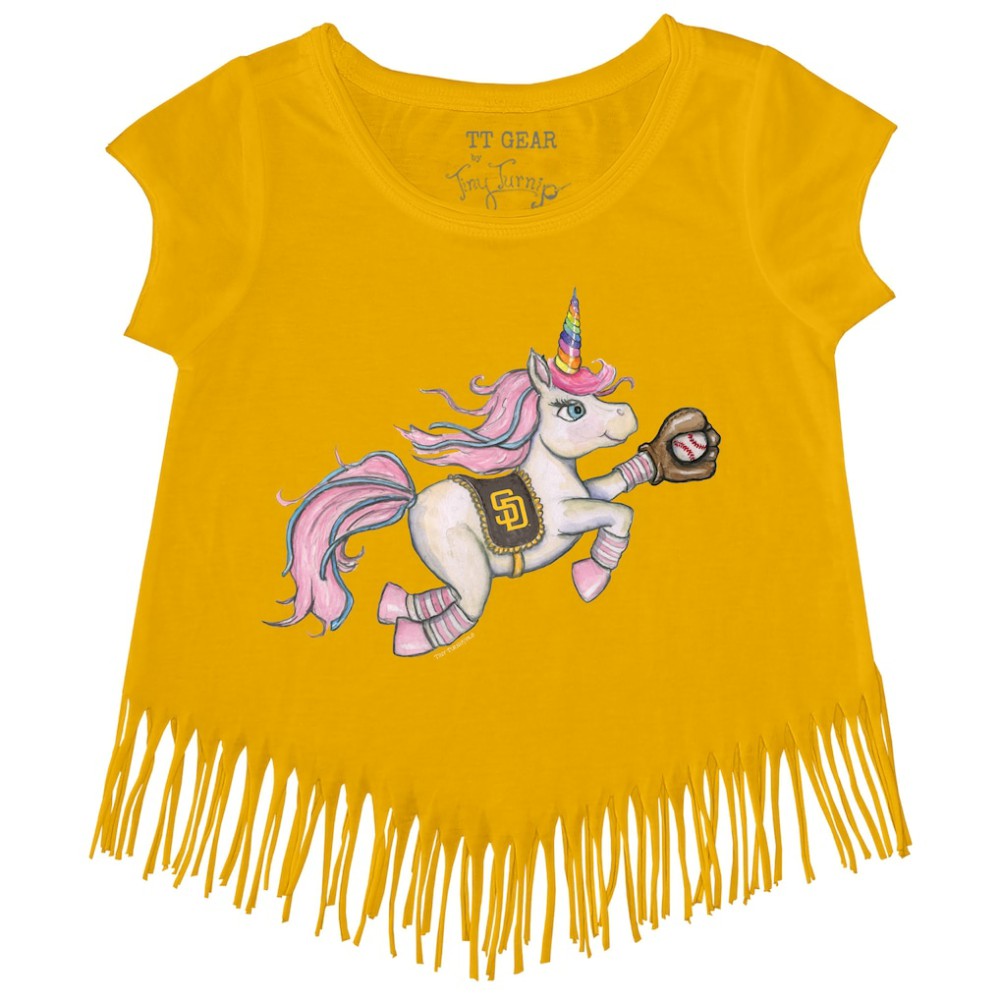 San Diego Padres Tiny Turnip Girls Youth Unicorn Fringe T-Shirt - Gold - MLB Lifestyle