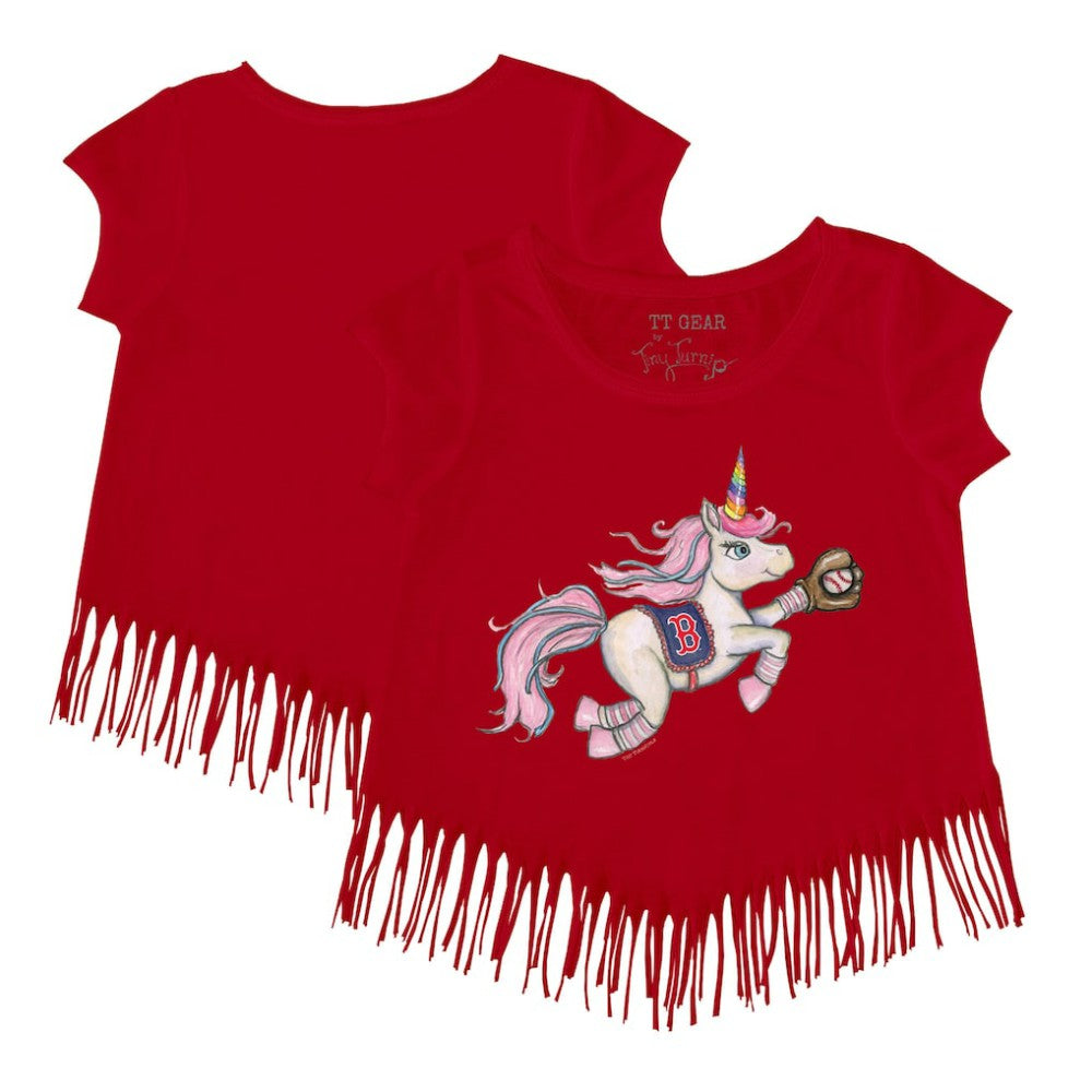 Boston Red Sox Tiny Turnip Girls Youth Unicorn Fringe T-Shirt - Red - MLB Lifestyle