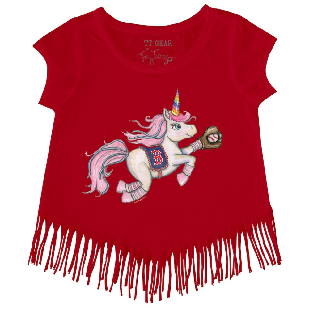 Boston Red Sox Tiny Turnip Girls Youth Unicorn Fringe T-Shirt - Red - MLB Lifestyle