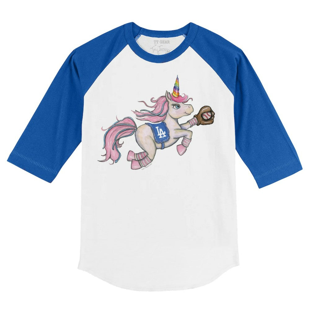 Los Angeles Dodgers Tiny Turnip Youth Unicorn 3/4-Sleeve Raglan T-Shirt - White/Royal - MLB Lifestyle