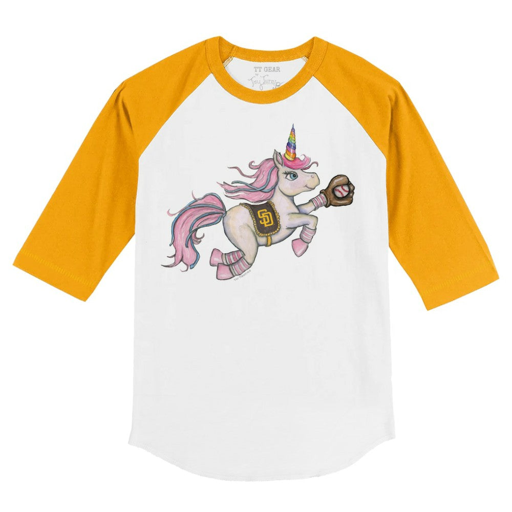 San Diego Padres Tiny Turnip Youth Unicorn 3/4-Sleeve Raglan T-Shirt - White/Gold - MLB Lifestyle