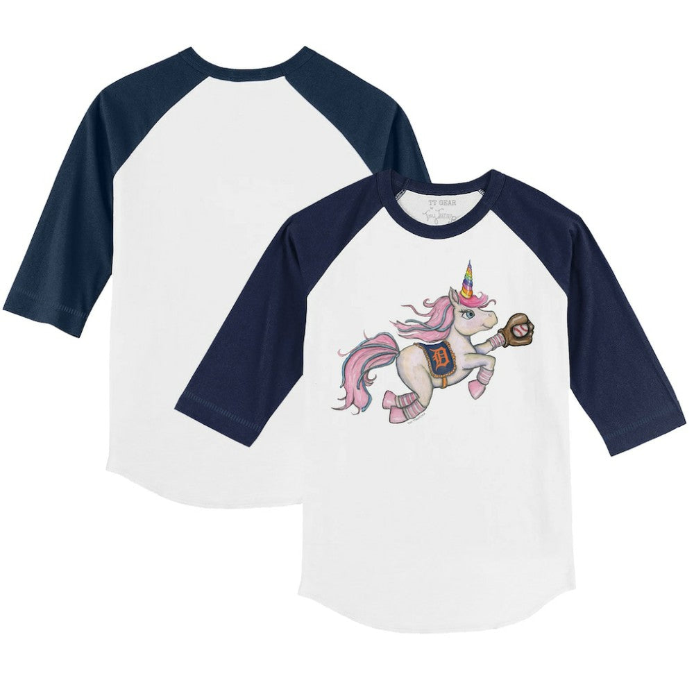 Detroit Tigers Tiny Turnip Youth Unicorn 3/4-Sleeve Raglan T-Shirt - White/Navy - MLB Discount