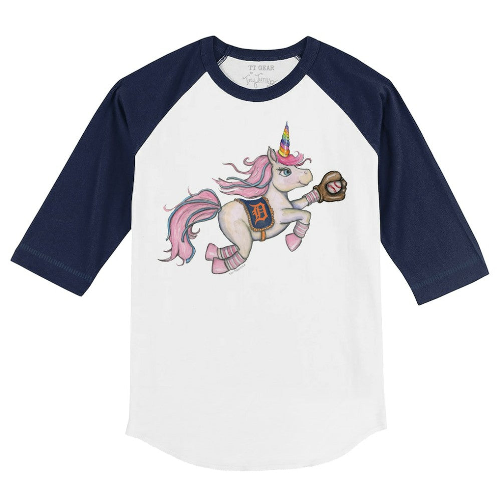 Detroit Tigers Tiny Turnip Youth Unicorn 3/4-Sleeve Raglan T-Shirt - White/Navy - MLB Discount