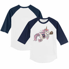 Minnesota Twins Tiny Turnip Youth Unicorn 3/4-Sleeve Raglan T-Shirt - White/Navy - MLB Discount
