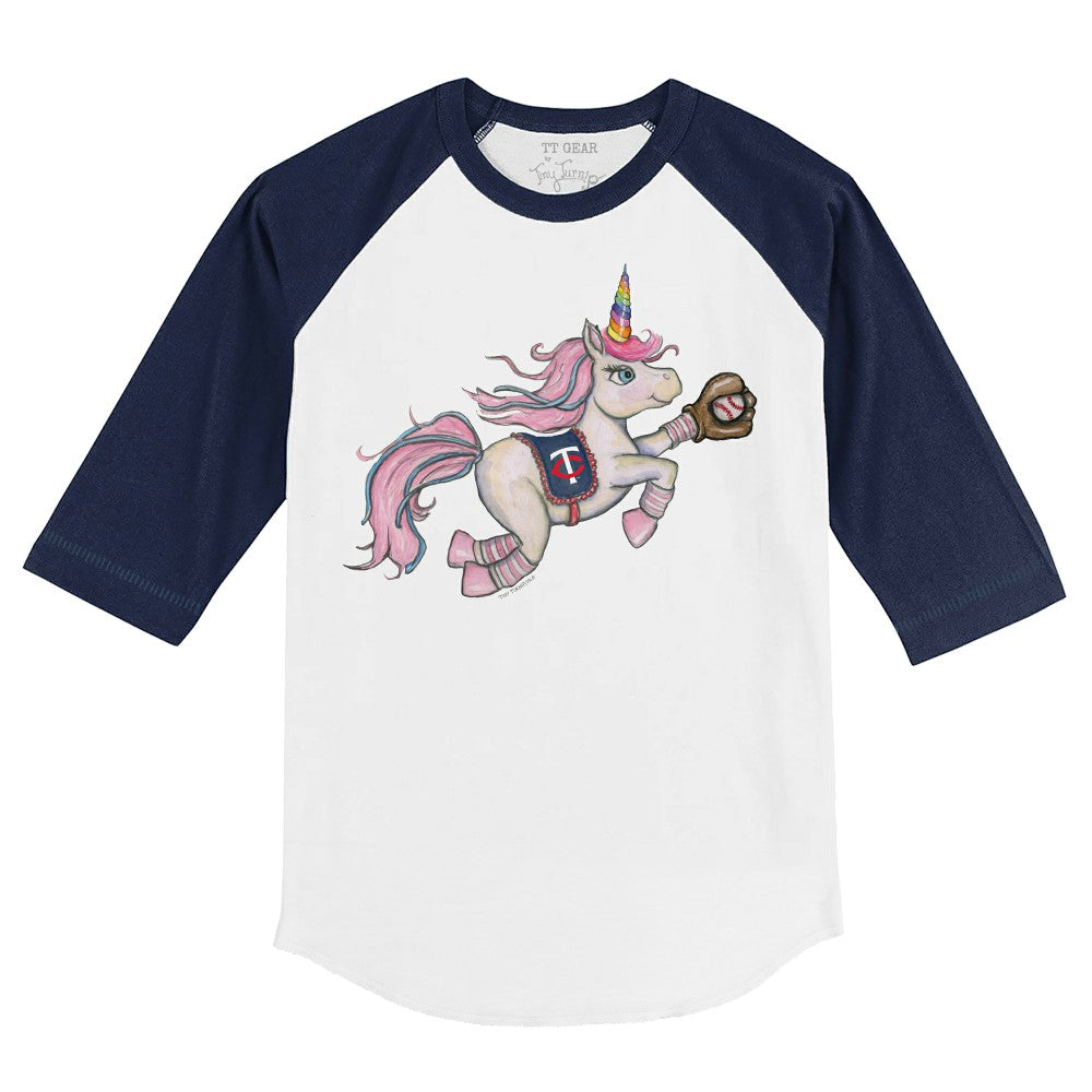 Minnesota Twins Tiny Turnip Youth Unicorn 3/4-Sleeve Raglan T-Shirt - White/Navy - MLB Discount