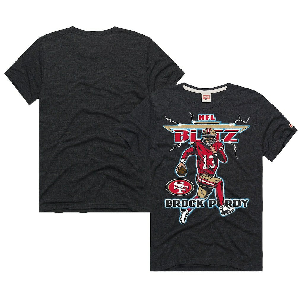 Brock Purdy San Francisco 49ers Homage Unisex NFL Blitz Player Tri-Blend T-Shirt Heathered Black